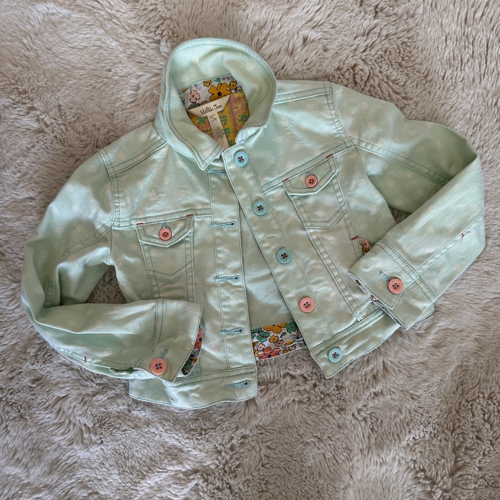 Matilda Jane Kids Mint Green Polka Dot Denim Jacket sz 6